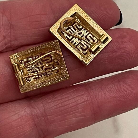 Vintage Givenchy Gold-Tone Pierced Earrings with Rhinestone Border - Picture 4 of 6